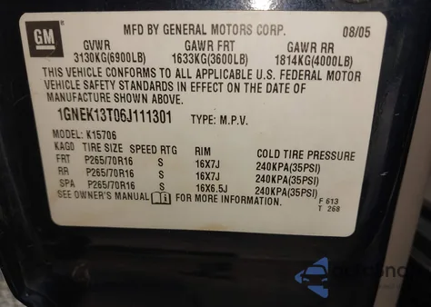 2006 Chevrolet Tahoe Ls z USA, uszkodzony, nr VIN 1GNEK13T06J111301